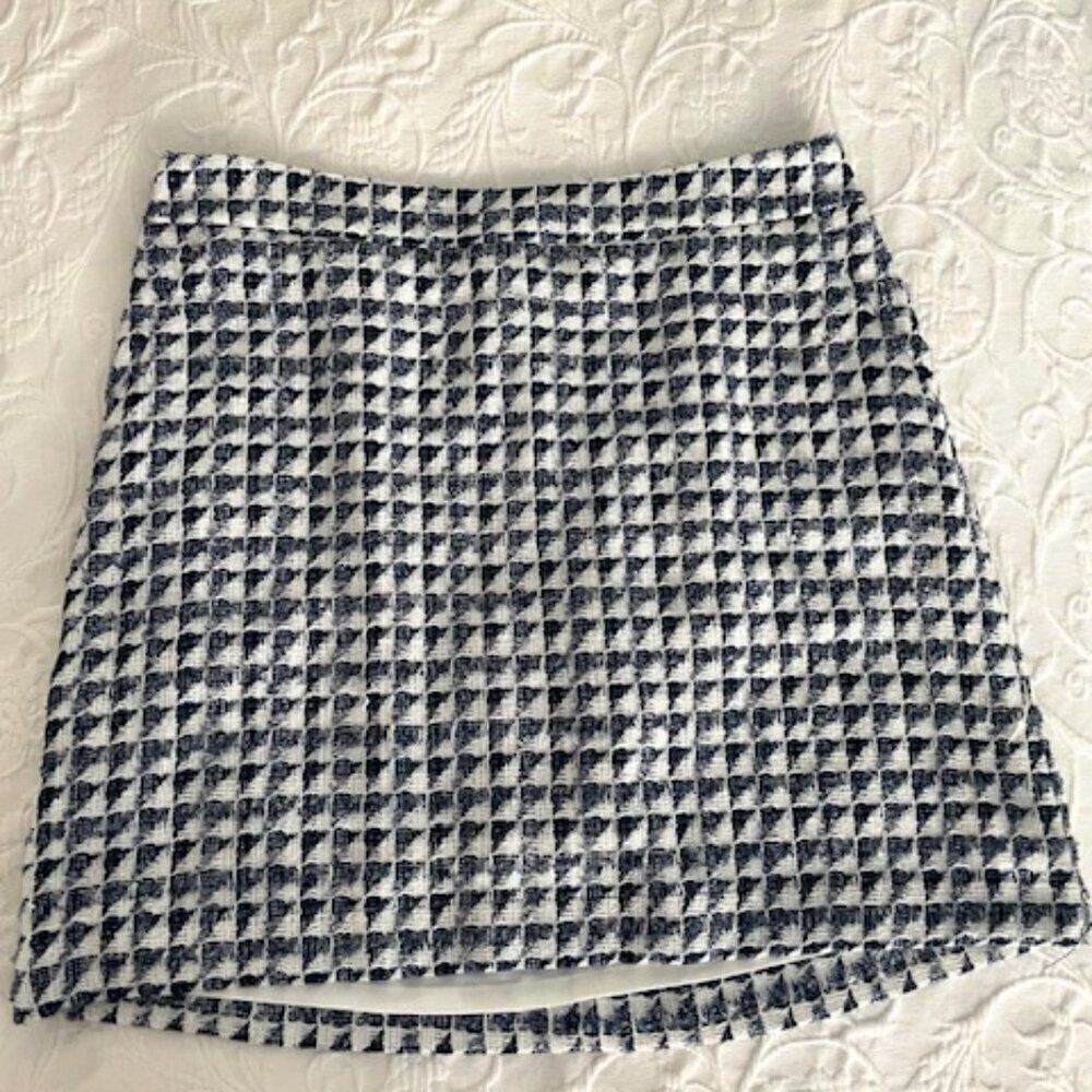Ann Taylor Loft Blue White Geometric Fully Lined Straight Skirt Size 12